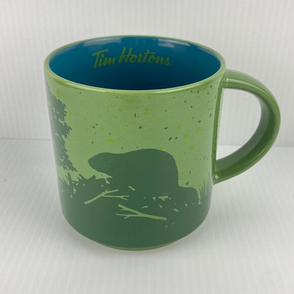 Tim Hortons Canadian Beaver Mug Limited Edition No. 017 16 oz Green Blue 2017 - Picture 1 of 6